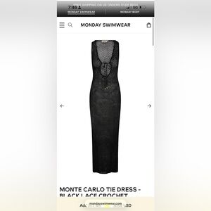 Monday Swimwear Monte Carlo Tie Dress - Black Lace Crochet